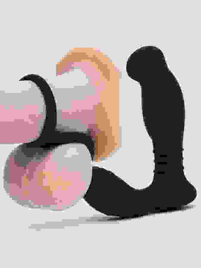 Nexus Simul8 Prostate Massager with Double Cock Ring, Black, hi-res